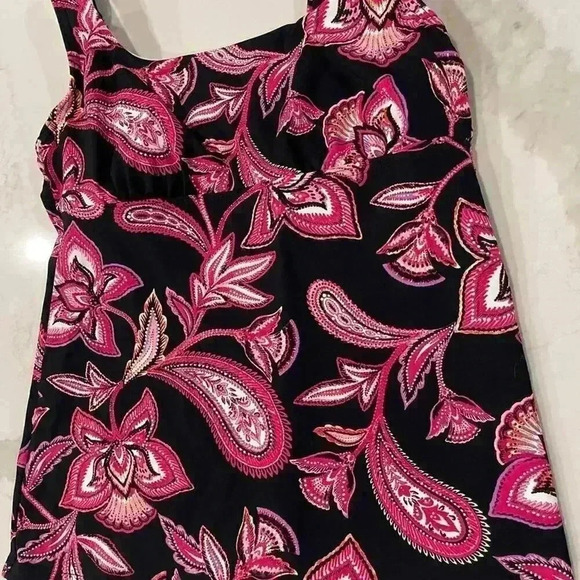 Lands End Bathing Suit Tankini Swim Top Black Pink Floral Paisley Print Womens 4 - Picture 2 of 5